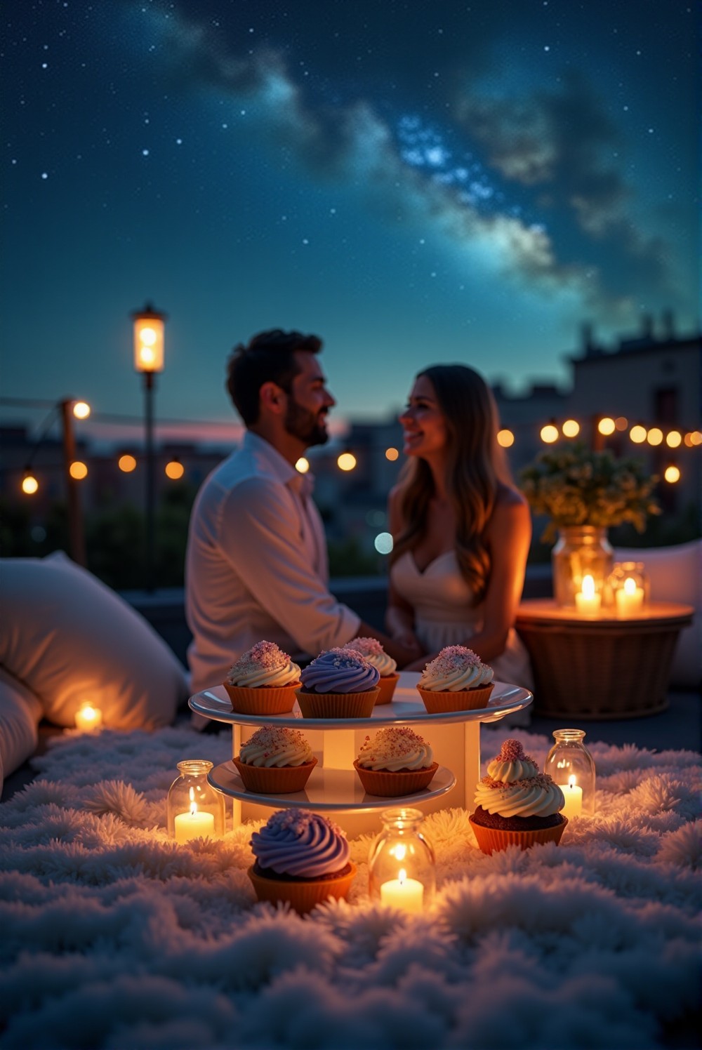 Rooftop dessert with a view of the starry night sky