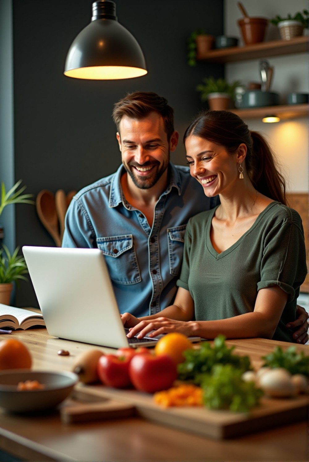Couple participating in a virtual cooking class together.