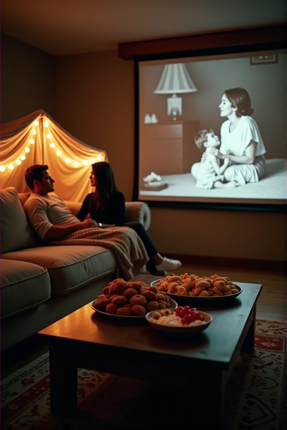 Group of friends enjoying a unique movie marathon experience.