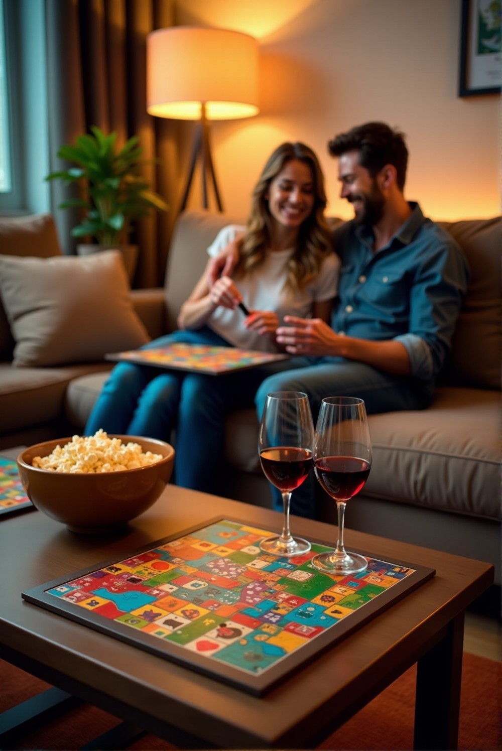Friends enjoying a cozy game night at home