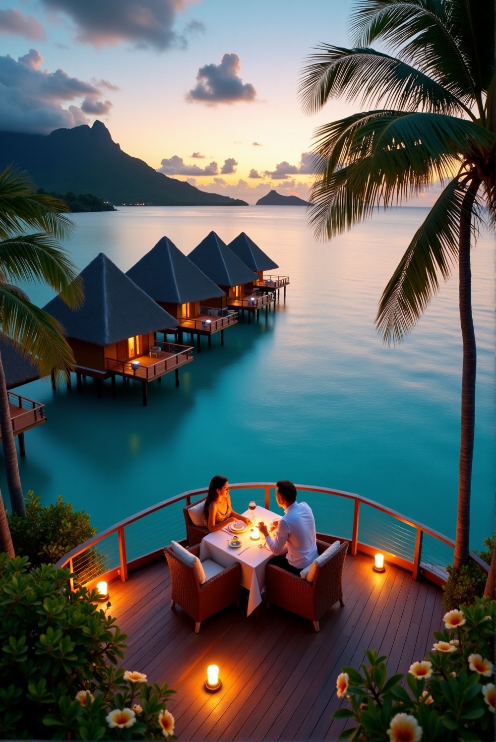 Bora Bora's stunning turquoise waters and luxury overwater bungalows.