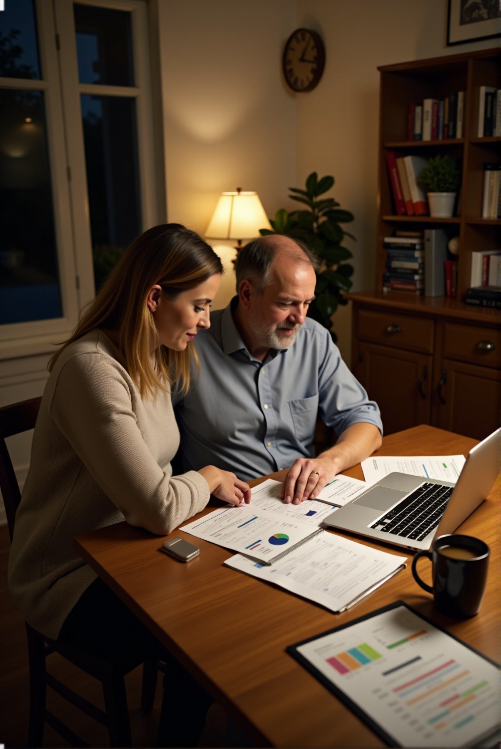 Couple discussing financial goals and planning together.