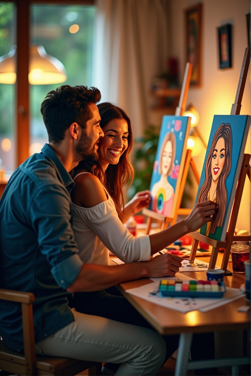 Couple enjoying a creative activity together.