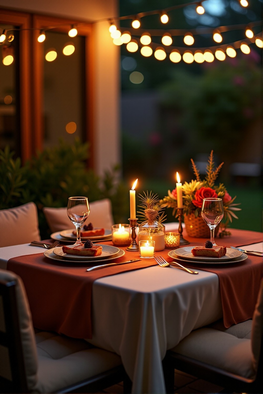 Cozy, customized date night setup with candles and personal touches.