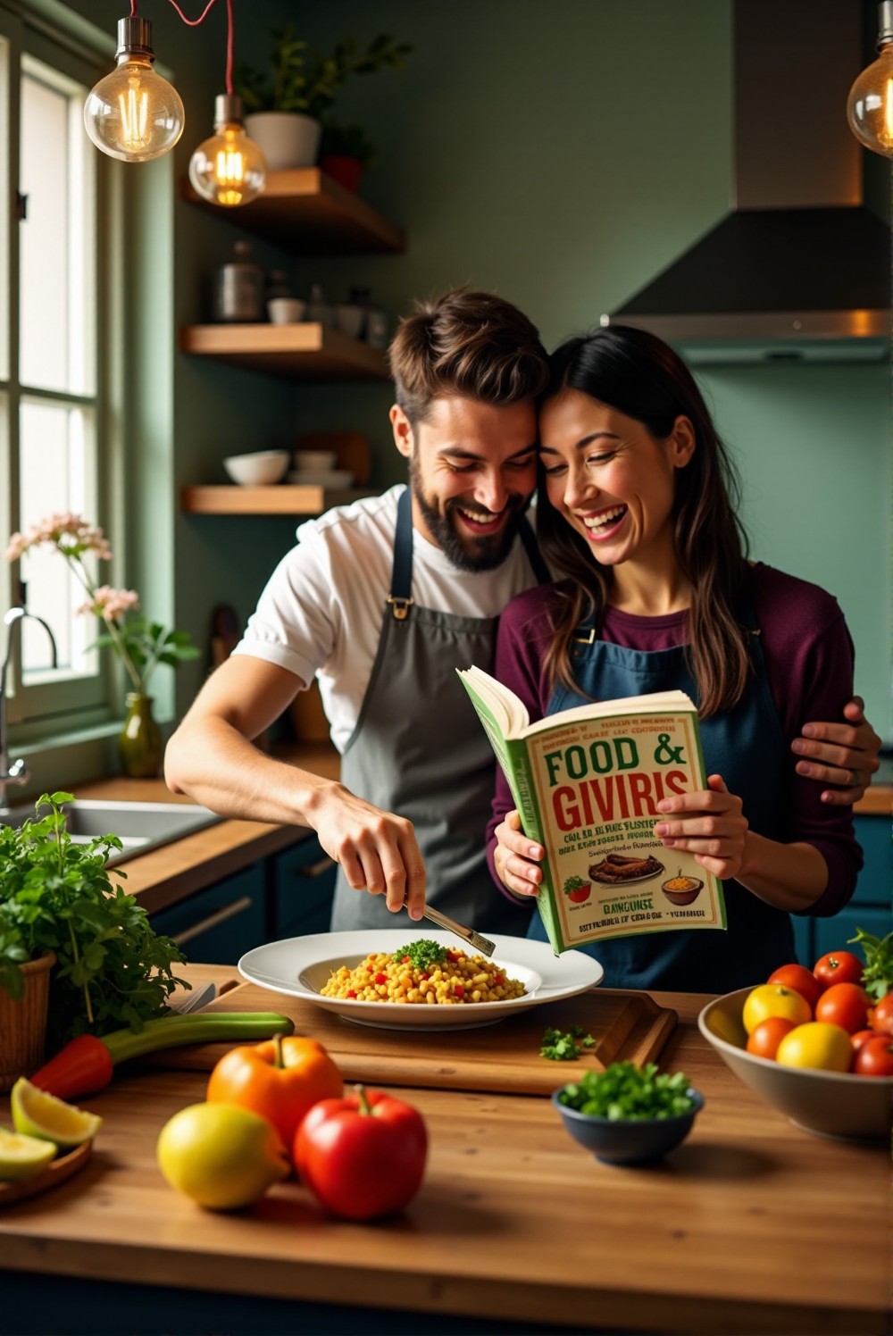Couple cooking together with a creative twist.