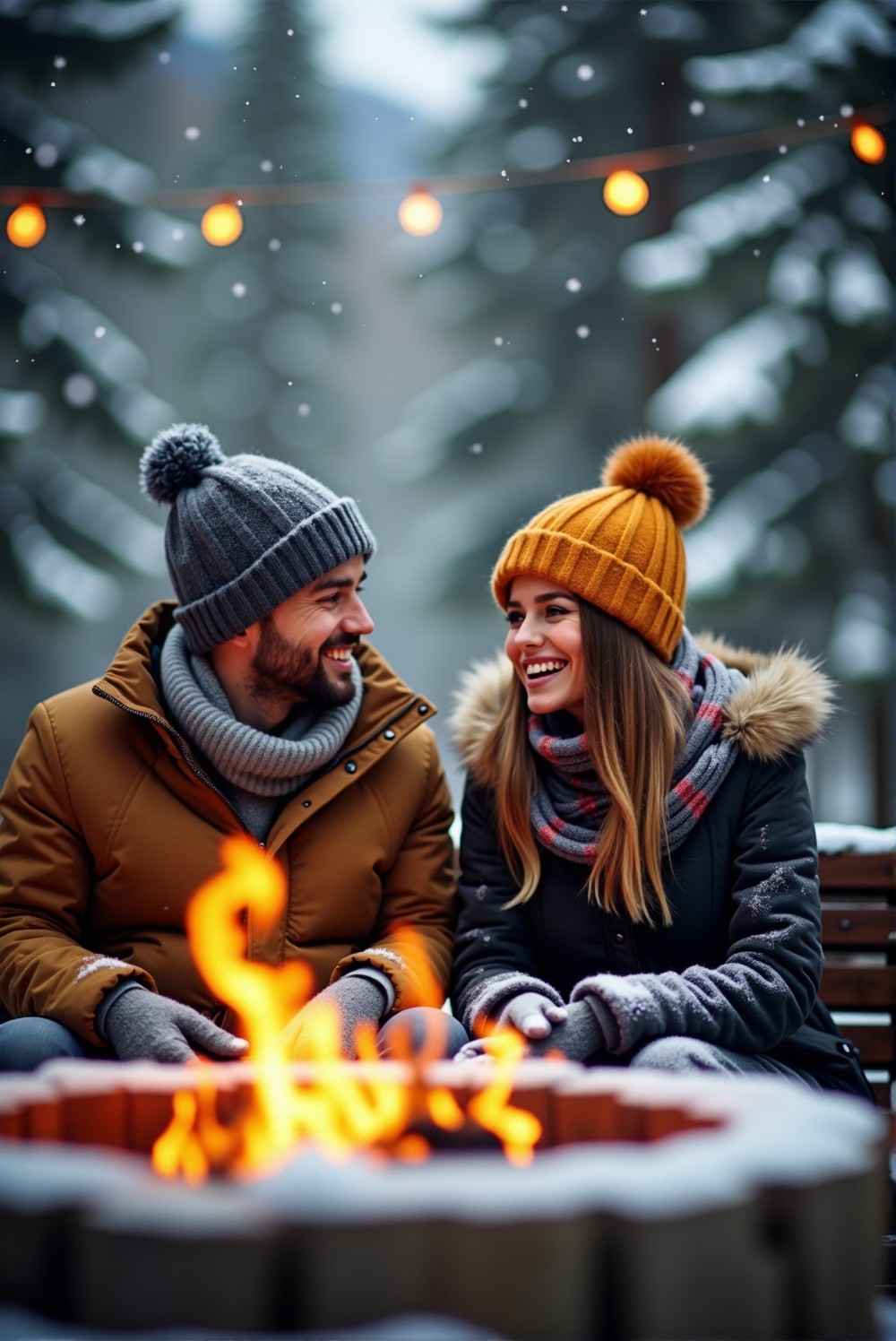 Couple enjoying a romantic winter landscape in Aspen.