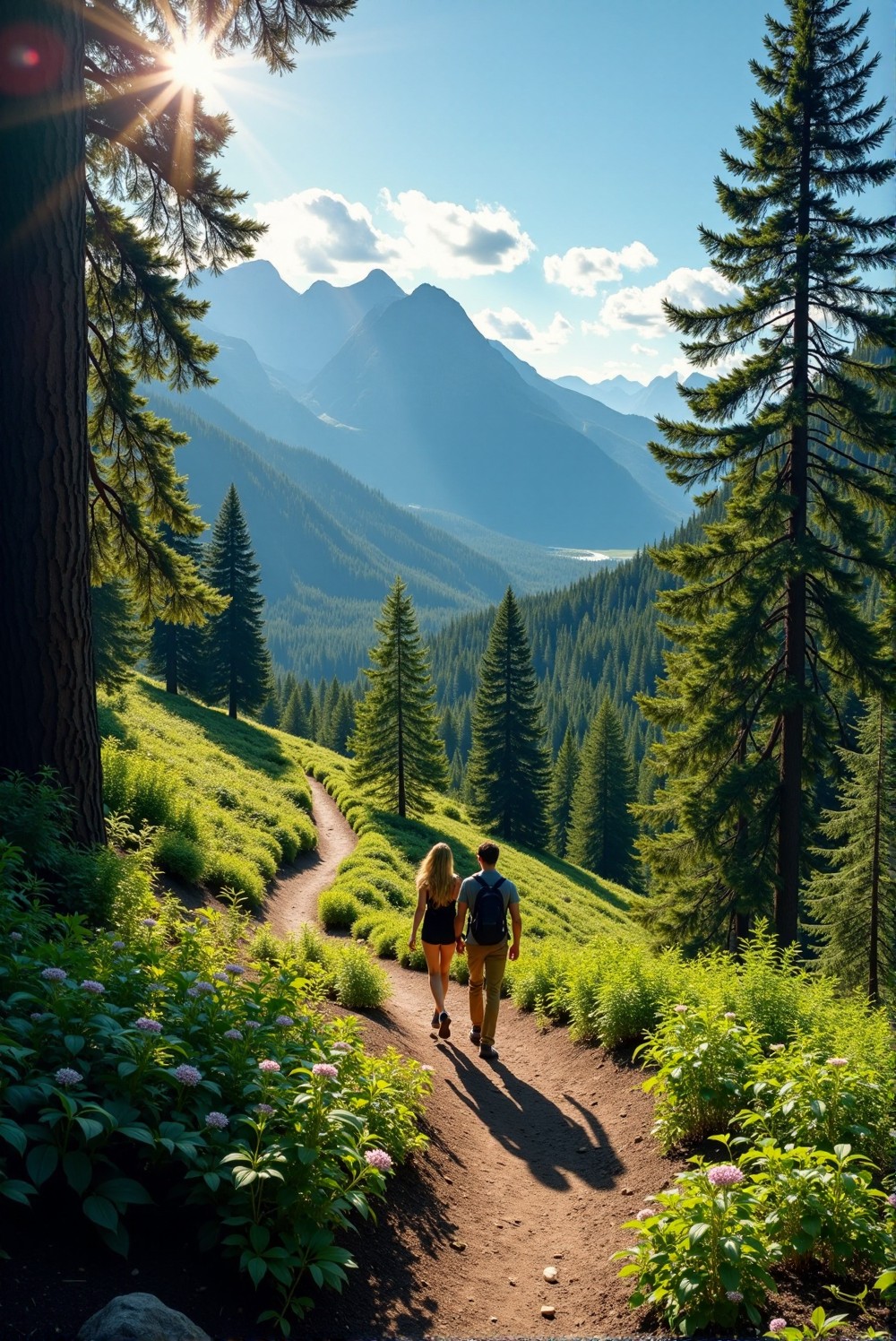 Group of hikers enjoying a scenic view on a mountain trail.